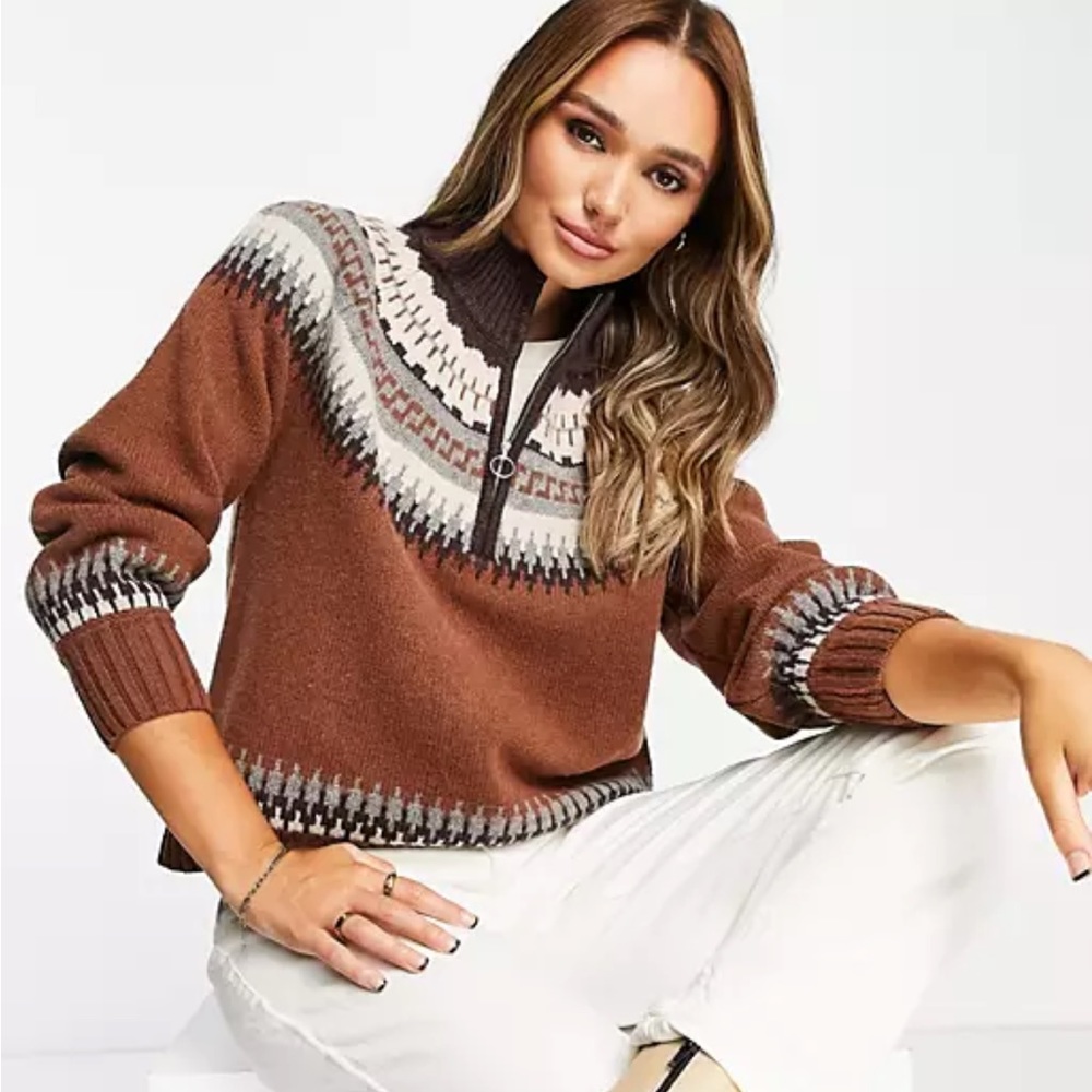 Whistles Fair Isle Zip Sweater